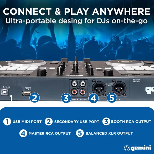 Miniatura 4 de Gemini Sound GMX - Controlador DJ Versátil y Reproductor Multimedia - Sistema Compacto USB/MIDI con VirtualDJ LE, Ideal para DJs Móviles