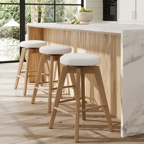 Miniatura 21 de Nathan James Amalia Taburete de bar de altura de encimera de cocina sin espalda, madera maciza con asiento giratorio de 360 grados, café Marrón
