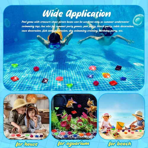 Miniatura 7 de MARFOREVER 18 piezas de juguetes grandes de piscina de gemas de buceo – 16 gemas de buceo coloridas sumergidas bajo el agua, juguetes de piscina