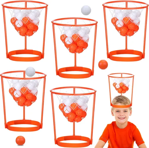 Juego de Baloncesto de Aro de Cabeza para Fiesta de Carnaval para Niños y Adultos, Portátil Ajustable con Banda para la Cabeza y Red de Canasta,