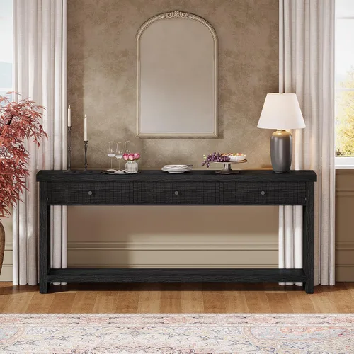 Miniatura 8 de Tribesigns Mesa consola de sofá de 70.9 pulgadas con 3 cajones, mesa de entrada extra larga con estantes de almacenamiento abiertos, mesa de sofá