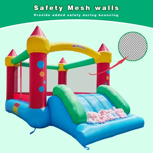 Miniatura 4 de WeeOneKids Casa de Rebote Inflable, Castillo Hinchable con Soplador de Aire y Tobogán, Castillo Familiar Inflable para Patio Trasero