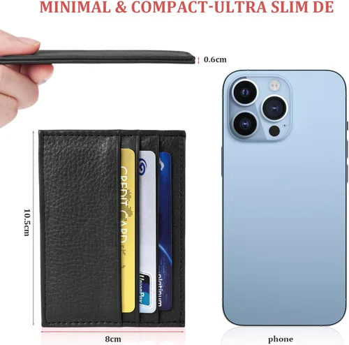 Miniatura 74 de URAQT Cartera para tarjetas de crédito, cartera minimalista de cuero delgado con cremallera, mini protector de tarjeta de crédito, llavero bolsillo