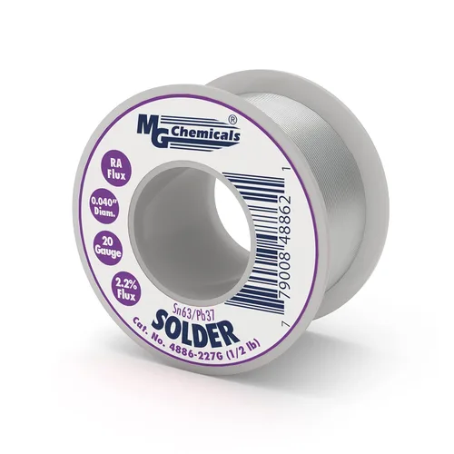 MG Chemicals - 4886-227G 63/37 Soldadura con núcleo de colofonia, 0.04" de diámetro, carrete de 1/2 libras,