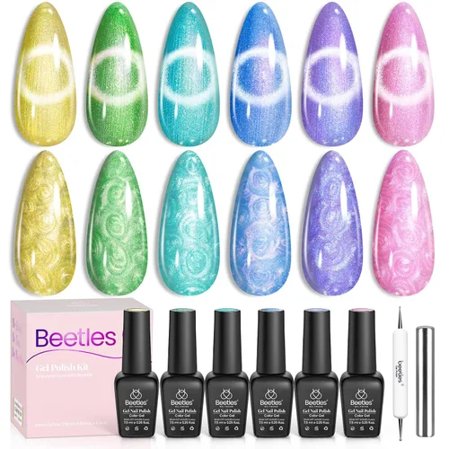 Miniatura 26 de Beetles - Juego de esmaltes de uñas en gel neón, 6 colores, rosado intenso, naranja, amarillo, verde, azul y morado, semipermanentes, uso