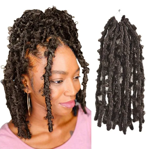 Miniatura 46 de Niseyo 6 paquetes de trenzas de ganchillo suaves de mariposa de 10 pulgadas, hechas a mano, preenlazadas, color negro oscuro, trenzas de mariposa