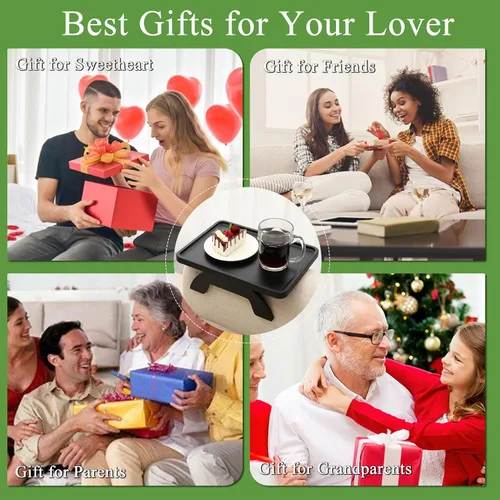 Miniatura 8 de Mesa de Brazo de Sofá SINWANT, Bandeja de Brazo de Sofá de Bambú para Respaldo, Bandeja con Clip de 13.78" para Sofá para Sala de Estar, Snack