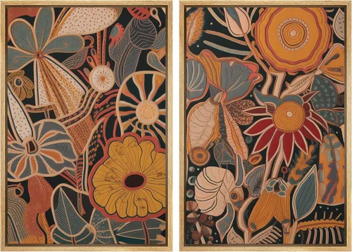 Miniatura 38 de IDEA4WALL Lienzo enmarcado para pared, juego de arte Bauhaus dorado de mediados de siglo, patrón de cuadrícula moderna, ilustraciones con formas