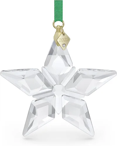 SWAROVSKI Adorno de edición anual 2023, estrella de cristal transparente con 97 facetas, etiqueta acabada en tono dorado, parte de la colección