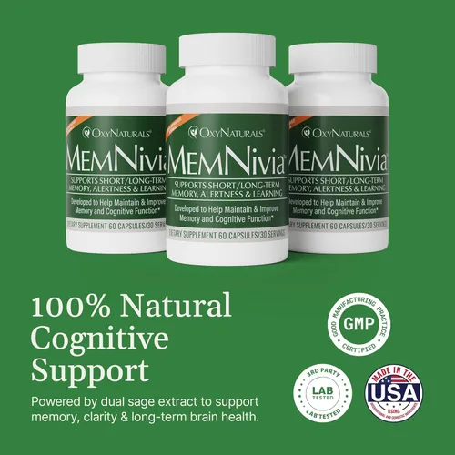 Miniatura 4 de MemNivia - Suplementos cerebrales para la memoria y la concentración Fórmula de células madre de doble salvia con Cognivia®, Bacopa, albahaca