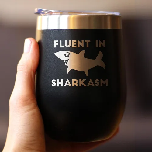 Miniatura 4 de Personalizado Fluido en Sharkasm - Vaso Tumbler de Vino Personalizado de Tiburón Divertido con Tapa Deslizante - Taza Aislada de Acero Inoxidable