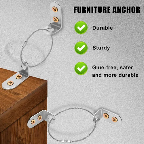 Miniatura 3 de 4 juegos de anclajes para muebles, acero inoxidable de alta calidad, duradero, anti-punta, anclaje de pared para muebles, prácticas correas