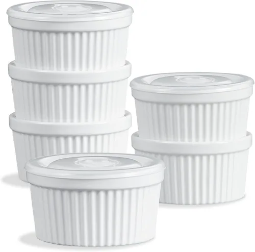 Miniatura 14 de ONEMORE Ramekins - Juego de 6 moldes aptos para horno, 4 onzas, cuencos de cerámica para souffle, natillas, salsa de inmersión, postre, microondas