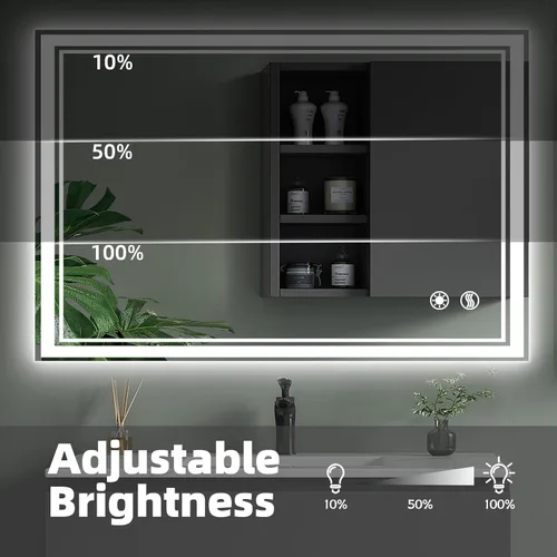 Miniatura 6 de Espejo LED de 48 x 28 pulgadas para baño, espejo de baño antivaho con luces regulables, 3 colores, luces delanteras y retroiluminadas, espejo
