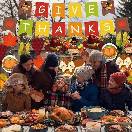 Miniatura 6 de Decoraciones de Acción de Gracias, pancarta de agradecimiento y pavo y calabaza, arce, remolinos colgantes para interiores, hogar, oficina, aula