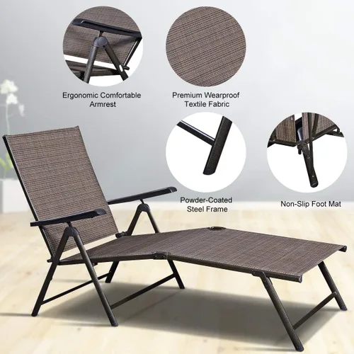 Miniatura 8 de COSTWAY Tumbona ajustable para piscina, sillón reclinable textileno, muebles de patio al aire libre