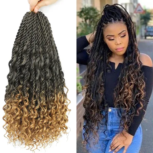 Miniatura 30 de Cabello senegalés de ganchillo con extremos rizados, 12 pulgadas, 8 paquetes de cabello bohemio de ganchillo con rizos de diosa, rizos de ganchillo