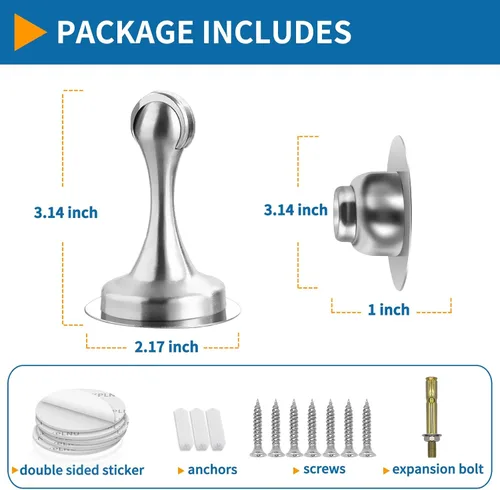 Miniatura 2 de Topes de puerta, paquete de 6, tope magnético de puerta, soporte de puerta de acero inoxidable para pared con cinta adhesiva de doble cara, sin