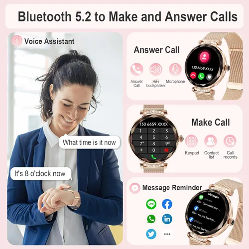 Miniatura 2 de Relojes inteligentes para mujer, responder/hacer llamadas, reloj inteligente AMOLED de 1.19 pulgadas con Bluetooth para teléfonos Android iOS