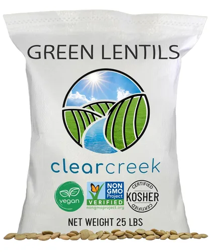 CLEAR CREEK Lentejas verdes | Proyecto sin OMG verificado | 11.3 kg | Vegano | No irradiado (brotará) | Kosher | Vegano