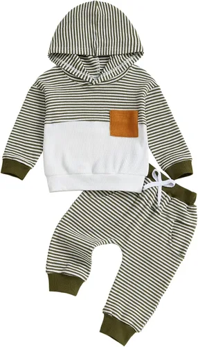 Miniatura 64 de Conjunto de ropa de otoño e invierno para bebé y niño, sudadera larga con capucha y pantalones para niños pequeños, 6, 12, 18, 24 meses, 2T