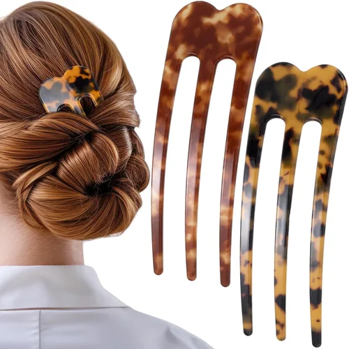Miniatura 10 de 2 horquillas de pelo francés grandes en forma de U para mujeres, horquillas de pelo de 3 puntas para moños, horquilla de pelo con giro francés