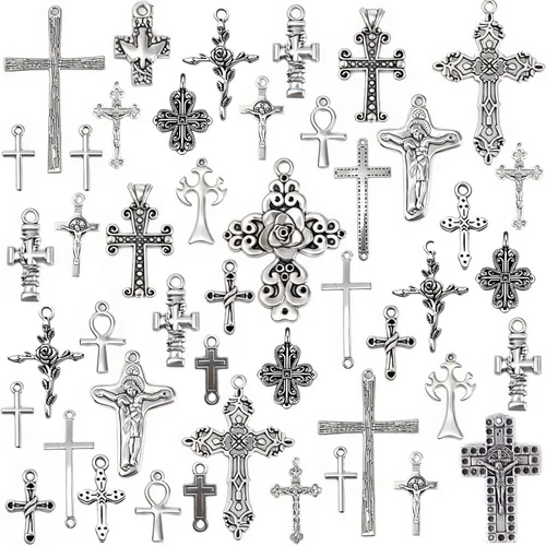 Miniatura 12 de stino 100 gramos de dijes de metal para hacer joyas, chapados en plata y oro, paquete a granel para pulseras, collares, manualidades Cruz