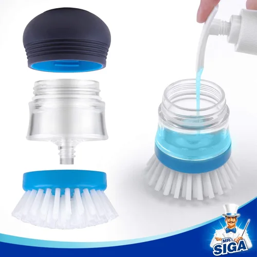 Miniatura 8 de MR.SIGA Cepillo dispensador de jabón, cepillo de cocina para limpiar platos, ollas, sartenes, fregaderos, paquete de 2, azul marino/azul