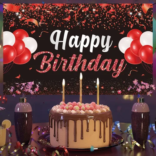 Miniatura 7 de Trgowaul Fondo de pancarta de feliz cumpleaños, decoración de fiesta de cumpleaños rojo y negro, suministros de fiesta de cumpleaños, niños, hombres