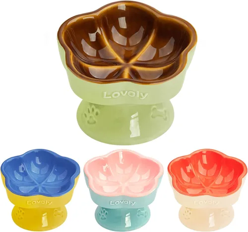 Miniatura 8 de S&Q's CERAMICS Cuenco elevado para gatos, cuenco elevado para alimentos y agua, plato con título de cerámica, apto para antivómitos y bigotes, apto