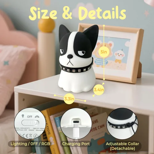 Miniatura 3 de Luz nocturna para perro, linda luz nocturna para perros, lámpara de silicona suave con 3 niveles de luz cálida y cambio RGB, luz nocturna de Queso