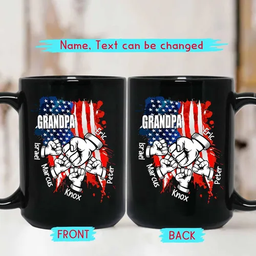 Miniatura 2 de Taza de café personalizada con la bandera estadounidense para el abuelo y el día del padre, nombres personalizados para papá y niños, taza