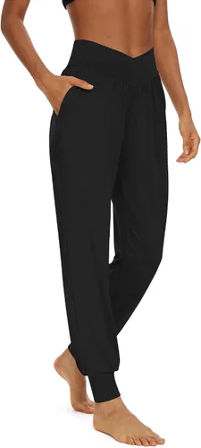 SICVEK Pantalones deportivos de cintura alta para mujer, pantalones holgados cruzados, suaves, cómodos, pantalones de yoga con bolsillos