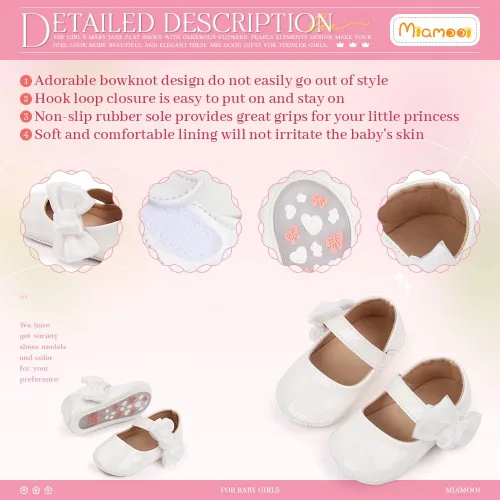 Miniatura 5 de Miamooi Zapatos de vestir de boda para bebés y niñas, zapatos de ballet con lazo de princesa Mary Jane, zapatos planos para primeros pasos, zapatos