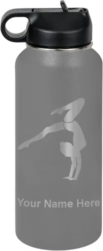 Miniatura 48 de LaserGram Botella de agua personalizada, soporte de mano de gimnasta, acero inoxidable de doble pared aislada al vacío con popote superior, regalo