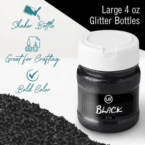 Miniatura 3 de Purpurina negra a granel, purpurina fina para manualidades, resina y álbumes de recortes, botellas agitadoras de 4 onzas, ideales para vasos