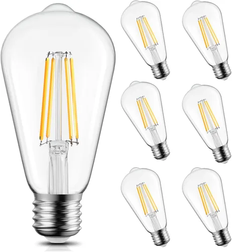 Brightown Paquete de 6 bombillas LED Edison, 6 W, equivalente a 60 W, alto brillo blanco cálido de 2700 K, 750 lúmenes, no regulables, bombillas de