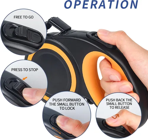 Miniatura 4 de Correa retráctil para perro de 16 pies, sin enredos de 360°, resistente para perros de hasta 66 libras con mango antideslizante, correa de paseo