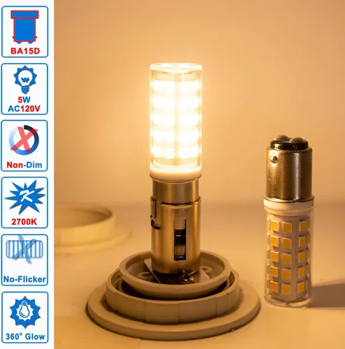 Miniatura 2 de Ziomitus BA15D Bombillas LED de Base Bayoneta de Doble Contacto/DC de 120 Voltios, Reemplazo de 50 Vatios-75 Vatios, T3/T4/C7/S6, 2700K Blanco
