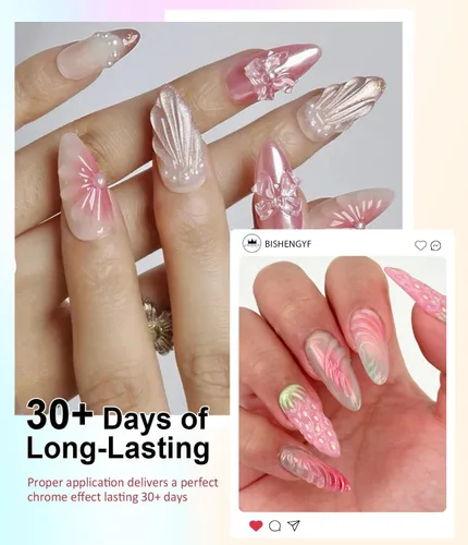 Miniatura 3 de 3D Nail Gel Art BISHENGYF - Pegamento de uñas de gel para esculpir 0.53 oz con polvo de uñas cromado dorado blanco para arte de uñas, gel duro