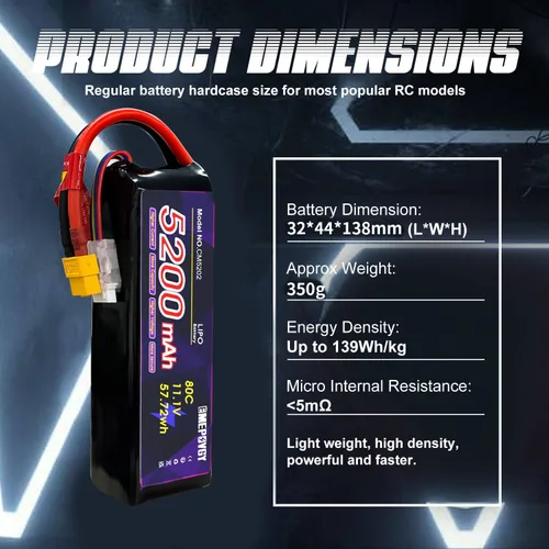 Miniatura 6 de 11.1V Lipo Batería 3S 5200mAh 80C Lipos Soft Case con XT60 Conector para RC Coche Avión Helicóptero Barco Carreras RC Hobby Funda blanda
