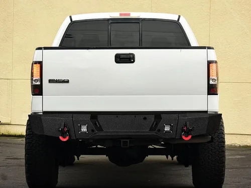 Miniatura 5 de Compatible con parachoques delantero y trasero de acero F150 2006-2007-2008 con placa de cabrestante, luces y anillos en D (textura negra)