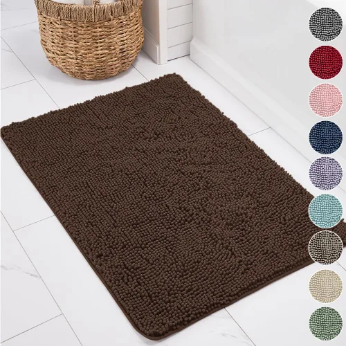 Miniatura 24 de KANGAROO Alfombras de baño, alfombra de baño de chenilla suave y absorbente, tapete de ducha lanudo, alfombra de baño de secado rápido lavable a