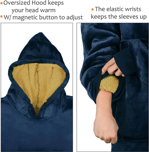 Miniatura 3 de Tirrinia Sudadera Manta de Gran Tamaño con Capucha, Mantas Sherpa Esponjosas Vestibles, Manta Sudadera Reversible y Acogedora, Regalo para Adultos #