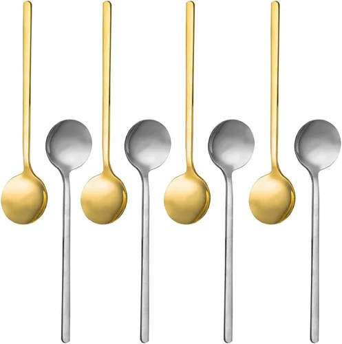 Miniatura 12 de findTop - Juego de 8 cucharas de café expreso de acero inoxidable chapadas en oro, mini cucharaditas para café, azúcar, postre, pastel, helado, sopa