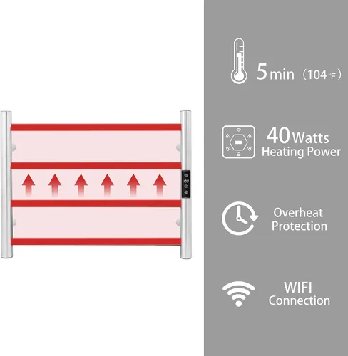 Miniatura 5 de KEG Calentador de toallas montado en la pared con temporizador incorporado 4 barras de acero inoxidable eléctrico calentado toallero para baño