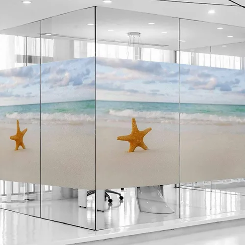 Miniatura 4 de Película de privacidad para ventana color crema azul, calcomanías para ventanas manchadas, adhesivo estático para ventana, adhesivo decorativo