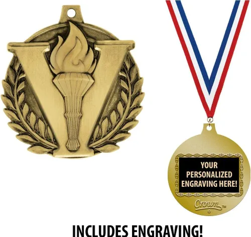 Medallas de la victoria, 2 "Premio de la medalla de la antorcha de la victoria de oro con grabado personalizado gratuito