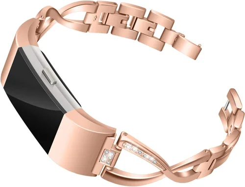 Miniatura 8 de Bandas compatibles con Fitbit Charge 2, bandas de metal con diamantes de imitación brillantes de repuesto para mujer, plata, oro rosa, negro plateado