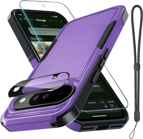 Miniatura 24 de Funda para Google Pixel 10 Pro XL con correa para la muñeca + protector de pantalla de vidrio templado + cubierta para lente de cámara, cuerpo Verde